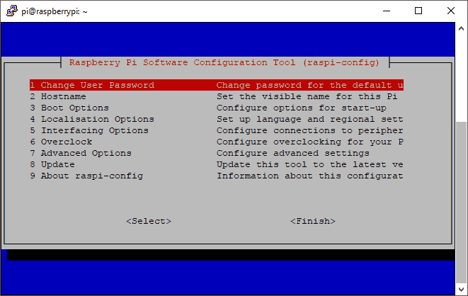 raspi-config Main Screen